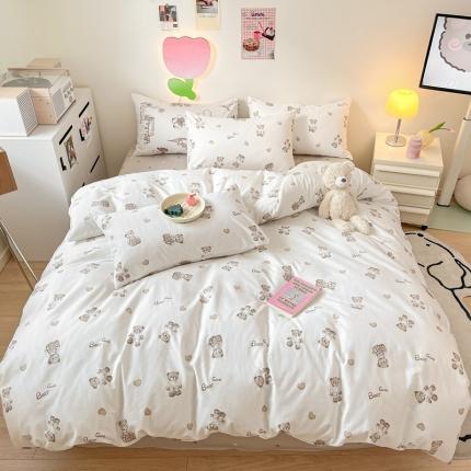 川悦生活 2023新款全棉印花四件套 韩系小熊
