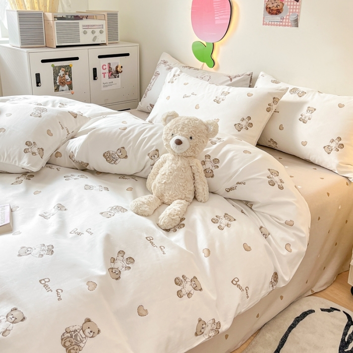 91家纺网 家纺一手货源 找家纺 川悦生活 2023新款全棉印花四件套 韩系小熊