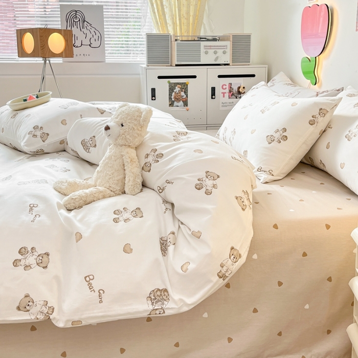 91家纺网 家纺一手货源 找家纺 川悦生活 2023新款全棉印花四件套 韩系小熊