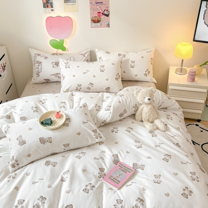 91家纺网 家纺一手货源 找家纺 川悦生活 2023新款全棉印花四件套 韩系小熊