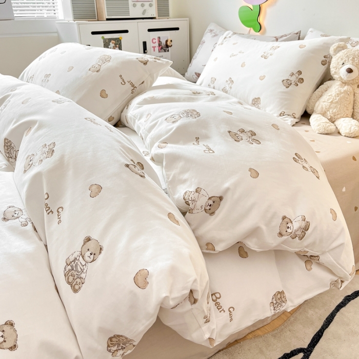 91家纺网 家纺一手货源 找家纺 川悦生活 2023新款全棉印花四件套 韩系小熊