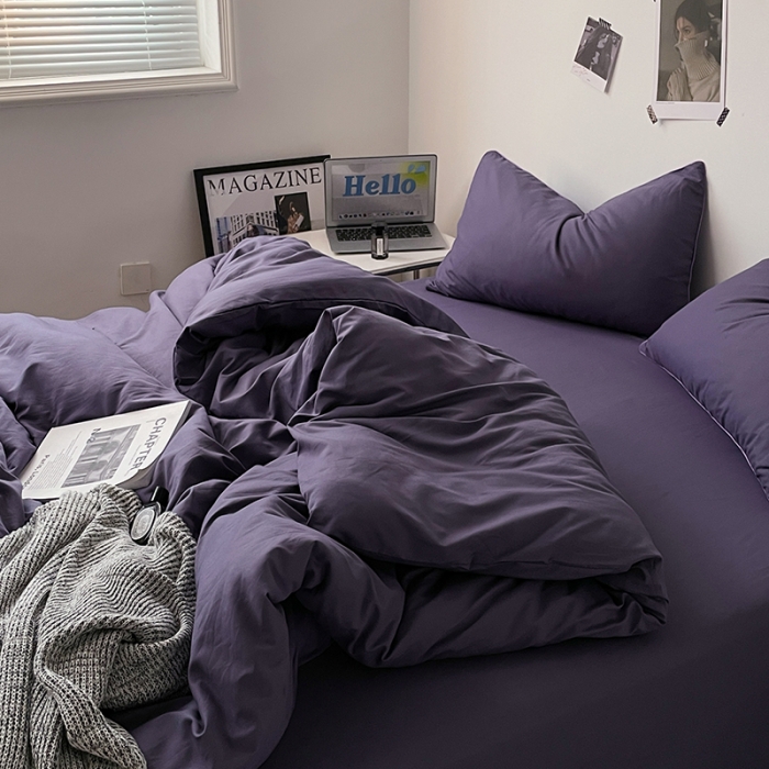 91家纺网 家纺一手货源 找家纺 蓝淋家纺 2023新款双拼水洗棉高级感亲肤四件套/三件套 纯烟熏