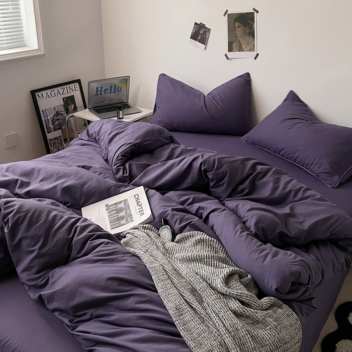 91家纺网 家纺一手货源 找家纺 蓝淋家纺 2023新款双拼水洗棉高级感亲肤四件套/三件套 纯烟熏