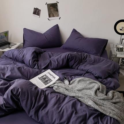 蓝淋家纺 2023新款双拼水洗棉高级感亲肤四件套/三件套 纯烟熏