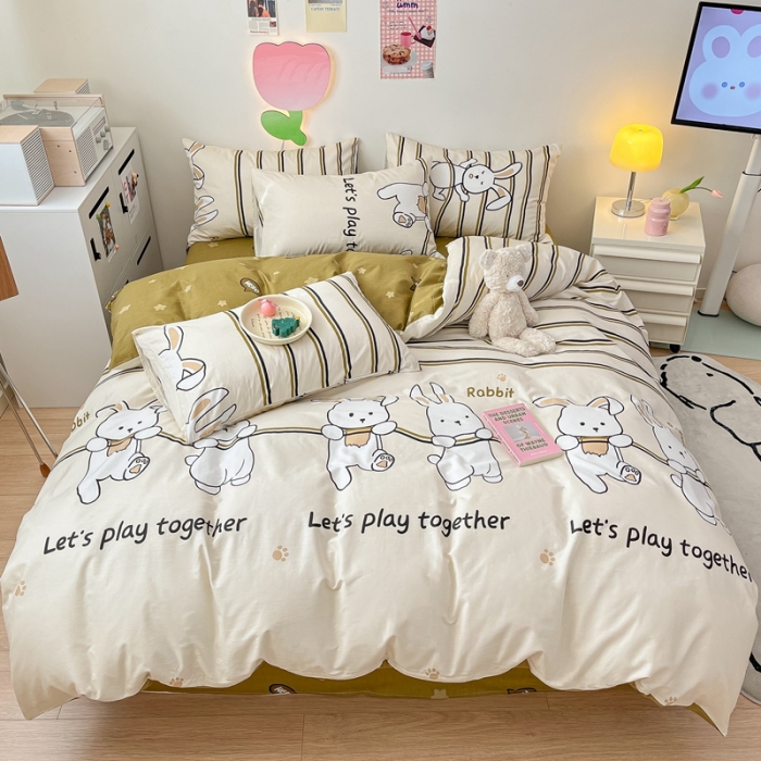 91家纺网 家纺一手货源 找家纺 川悦生活 2023新款全棉印花四件套 快乐跳舞