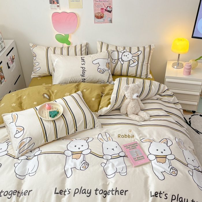 91家纺网 家纺一手货源 找家纺 川悦生活 2023新款全棉印花四件套 快乐跳舞