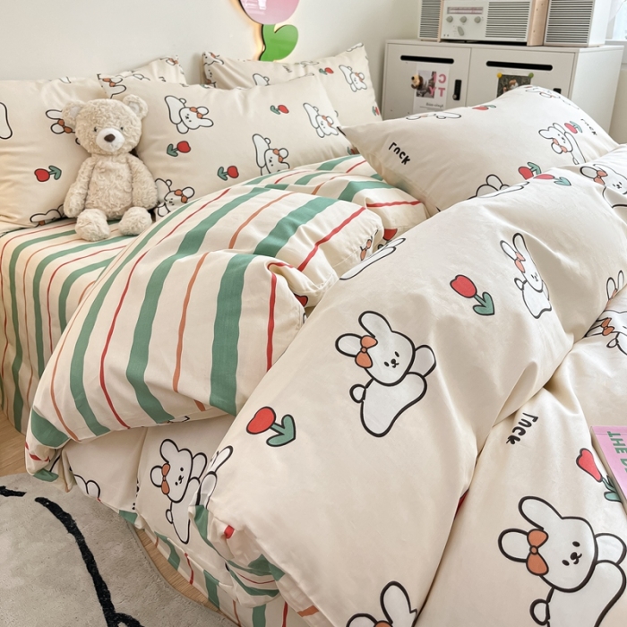 91家纺网 家纺一手货源 找家纺 川悦生活 2023新款全棉印花四件套 兔了个兔