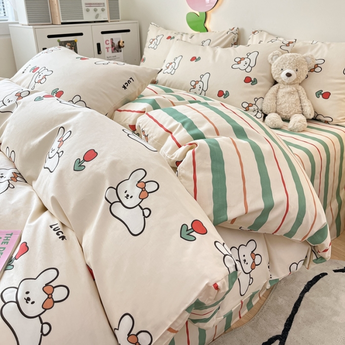 91家纺网 家纺一手货源 找家纺 川悦生活 2023新款全棉印花四件套 兔了个兔