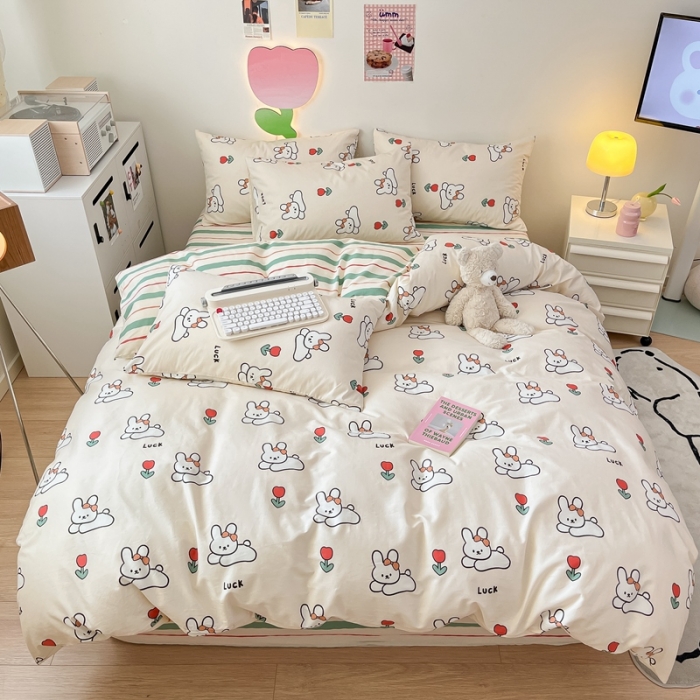 91家纺网 家纺一手货源 找家纺 川悦生活 2023新款全棉印花四件套 兔了个兔