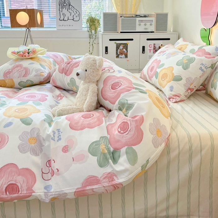 91家纺网 家纺一手货源 找家纺 川悦生活 2023新款全棉印花四件套 兔美乐