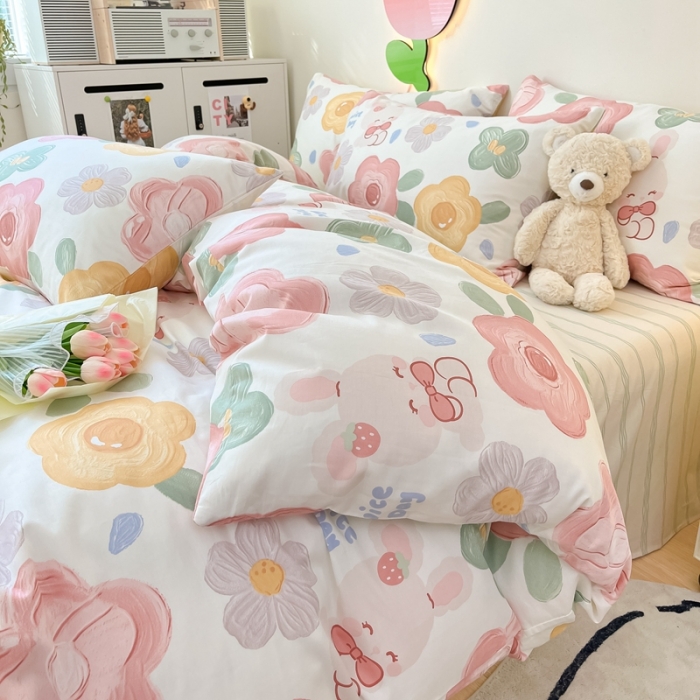 91家纺网 家纺一手货源 找家纺 川悦生活 2023新款全棉印花四件套 兔美乐