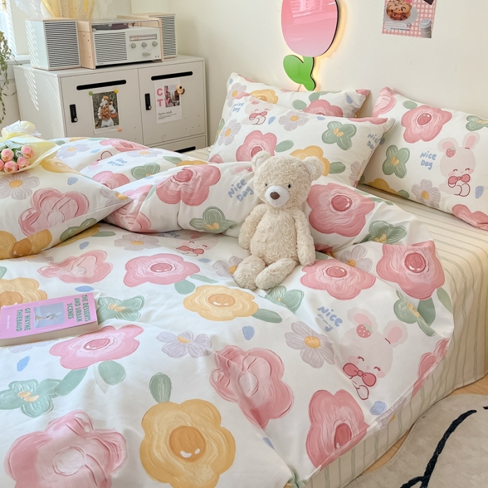 91家纺网 家纺一手货源 找家纺 川悦生活 2023新款全棉印花四件套 兔美乐