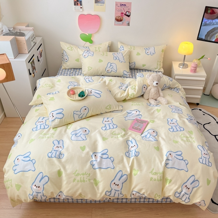 91家纺网 家纺一手货源 找家纺 川悦生活 2023新款全棉印花四件套 兔丫丫