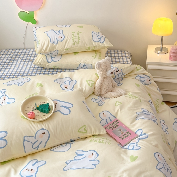 91家纺网 家纺一手货源 找家纺 川悦生活 2023新款全棉印花四件套 兔丫丫