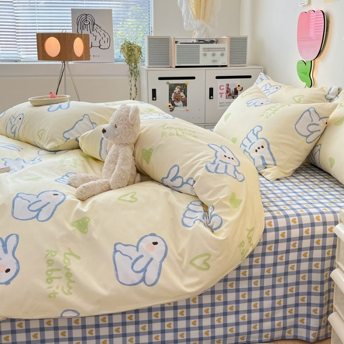 91家纺网 家纺一手货源 找家纺 川悦生活 2023新款全棉印花四件套 兔丫丫