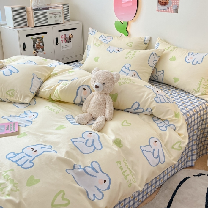 91家纺网 家纺一手货源 找家纺 川悦生活 2023新款全棉印花四件套 兔丫丫