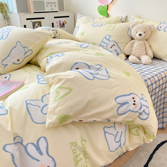 91家纺网 家纺一手货源 找家纺 川悦生活 2023新款全棉印花四件套 兔丫丫