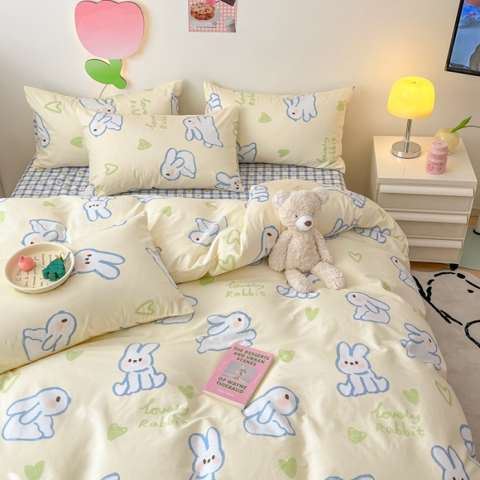 91家纺网 家纺一手货源 找家纺 川悦生活 2023新款全棉印花四件套 兔丫丫