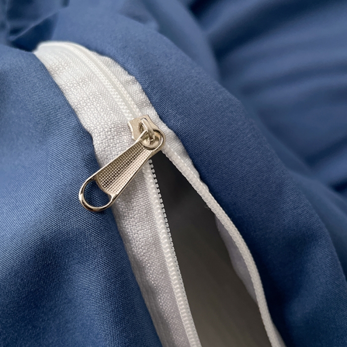 91家纺网 家纺一手货源 找家纺 蓝淋家纺 2023新款双拼水洗棉高级感亲肤四件套/三件套 蓝灰