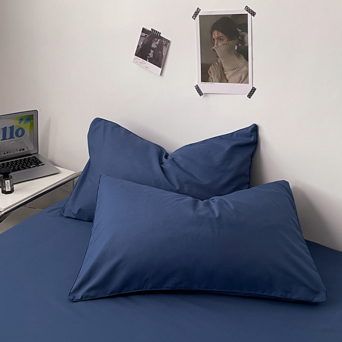 91家纺网 家纺一手货源 找家纺 蓝淋家纺 2023新款双拼水洗棉高级感亲肤四件套/三件套 蓝灰