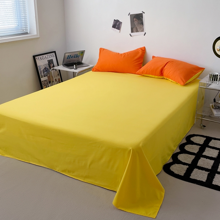 91家纺网 家纺一手货源 找家纺 蓝淋家纺 2023新款双拼水洗棉高级感亲肤四件套/三件套 亮橙黄