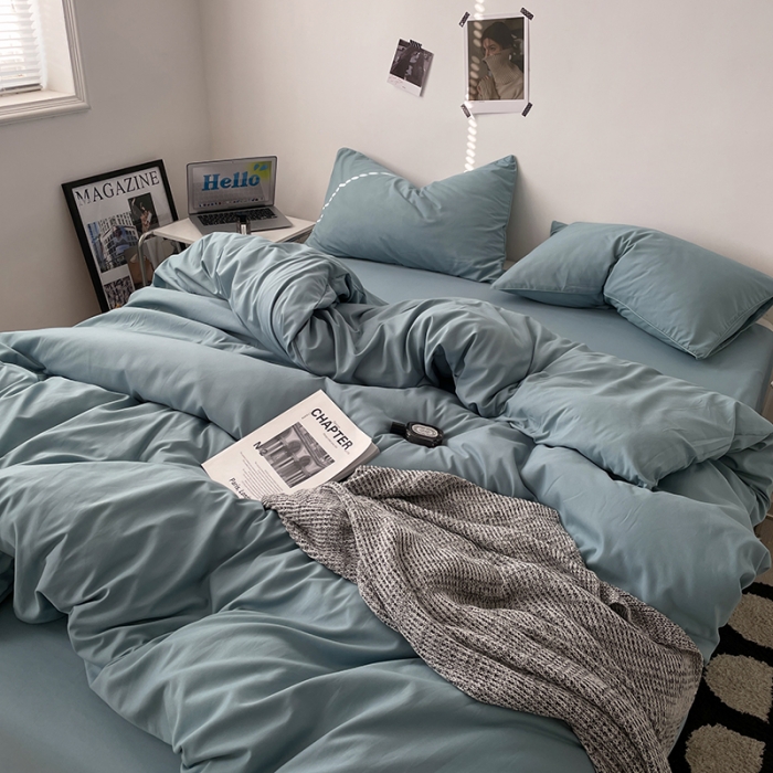 91家纺网 家纺一手货源 找家纺 蓝淋家纺 2023新款双拼水洗棉高级感亲肤四件套/三件套 墨兰