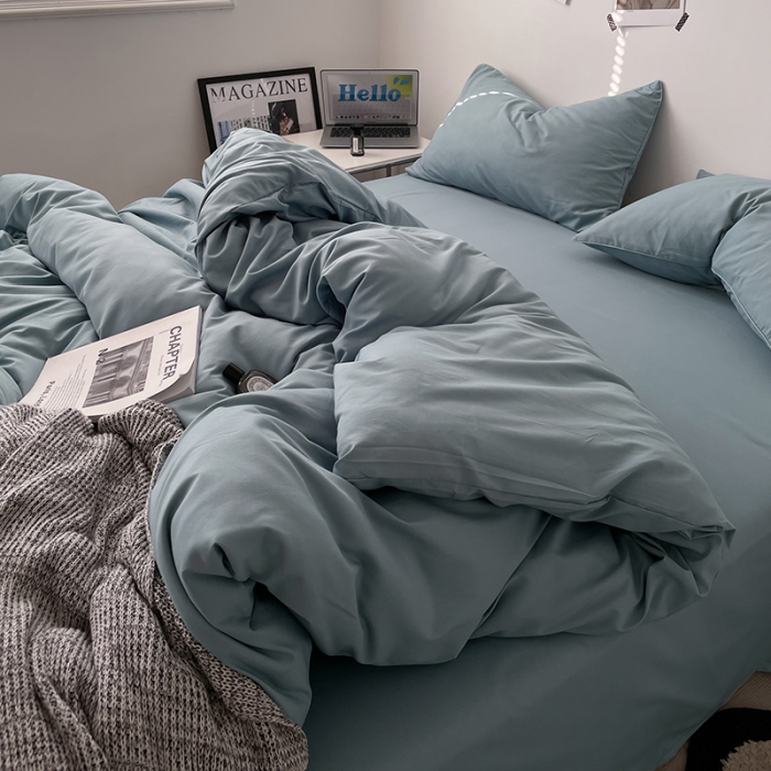 91家纺网 家纺一手货源 找家纺 蓝淋家纺 2023新款双拼水洗棉高级感亲肤四件套/三件套 墨兰