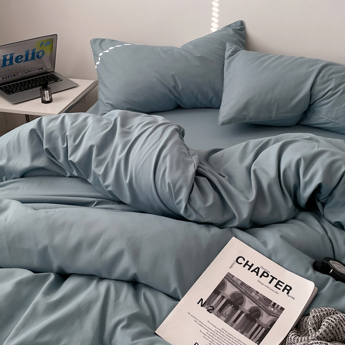 91家纺网 家纺一手货源 找家纺 蓝淋家纺 2023新款双拼水洗棉高级感亲肤四件套/三件套 墨兰