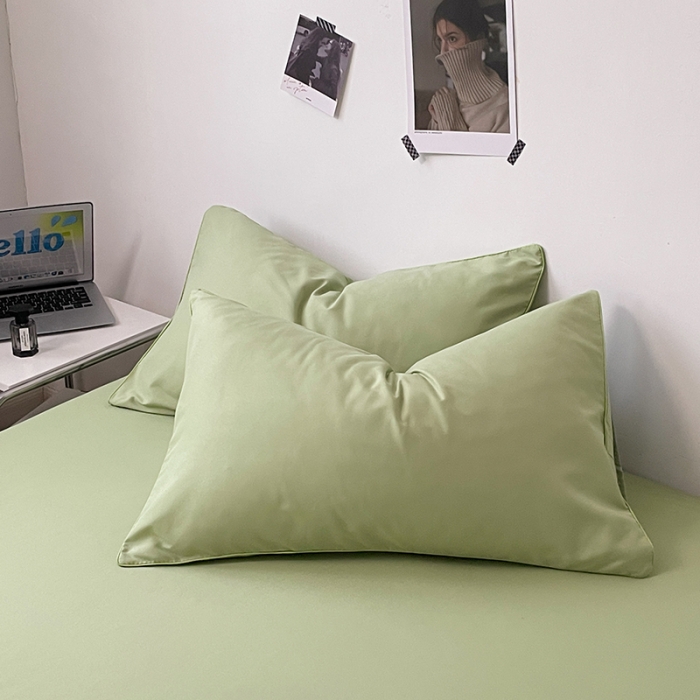 91家纺网 家纺一手货源 找家纺 蓝淋家纺 2023新款双拼水洗棉高级感亲肤四件套/三件套 浅绿