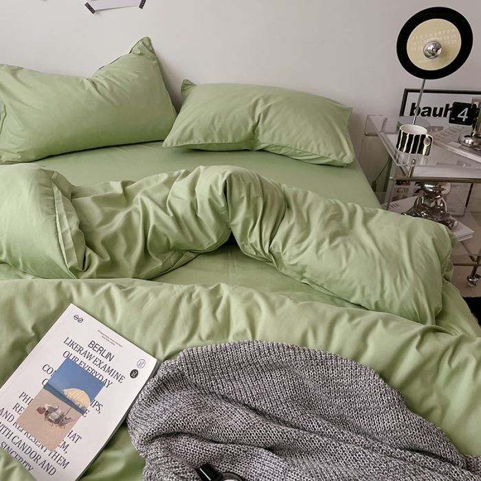 91家纺网 家纺一手货源 找家纺 蓝淋家纺 2023新款双拼水洗棉高级感亲肤四件套/三件套 浅绿