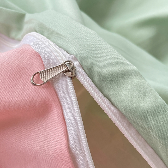 91家纺网 家纺一手货源 找家纺 蓝淋家纺 2023新款双拼水洗棉高级感亲肤四件套/三件套 浅绿公主粉