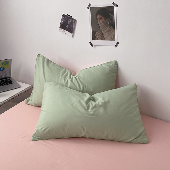 91家纺网 家纺一手货源 找家纺 蓝淋家纺 2023新款双拼水洗棉高级感亲肤四件套/三件套 浅绿公主粉