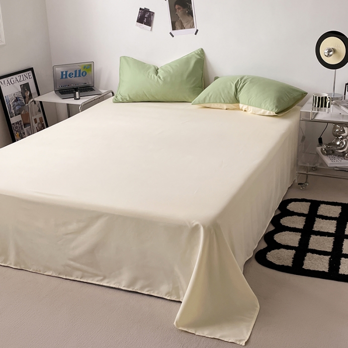 91家纺网 家纺一手货源 找家纺 蓝淋家纺 2023新款双拼水洗棉高级感亲肤四件套/三件套 浅绿米黄