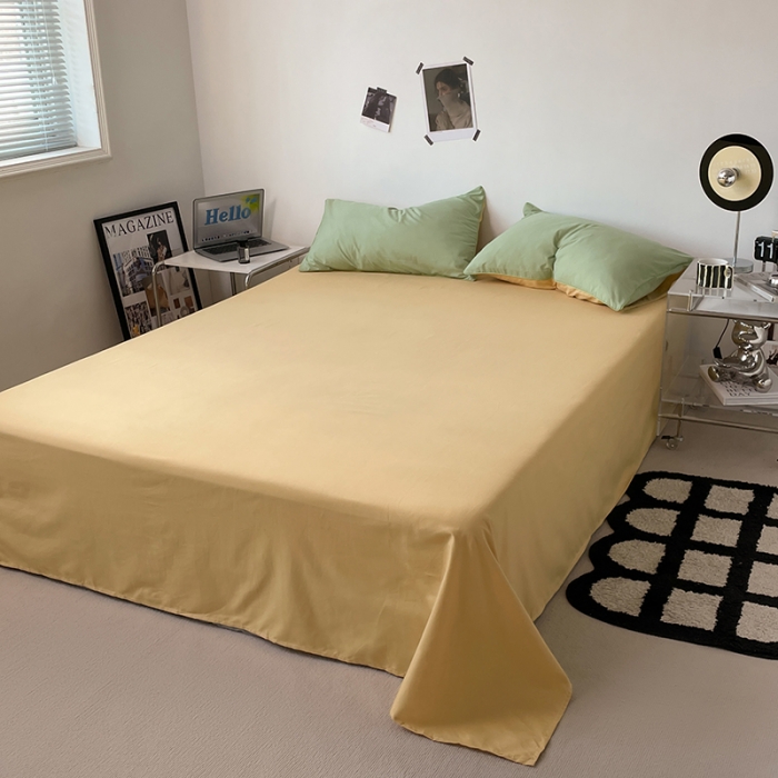 91家纺网 家纺一手货源 找家纺 蓝淋家纺 2023新款双拼水洗棉高级感亲肤四件套/三件套 浅绿浅驼