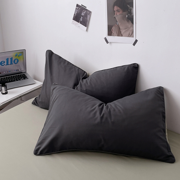 91家纺网 家纺一手货源 找家纺 蓝淋家纺 2023新款双拼水洗棉高级感亲肤四件套/三件套 深灰抹茶