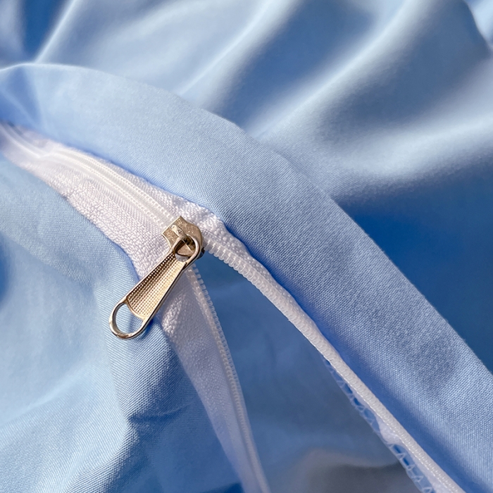 91家纺网 家纺一手货源 找家纺 蓝淋家纺 2023新款双拼水洗棉高级感亲肤四件套/三件套 天蓝