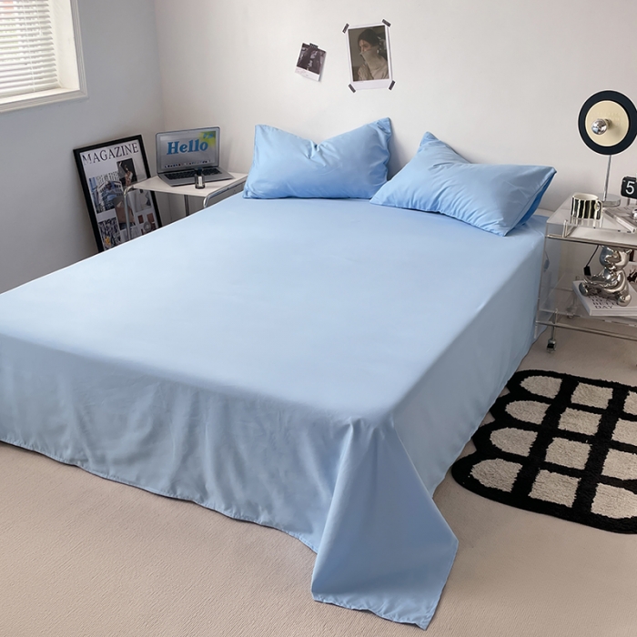 91家纺网 家纺一手货源 找家纺 蓝淋家纺 2023新款双拼水洗棉高级感亲肤四件套/三件套 天蓝