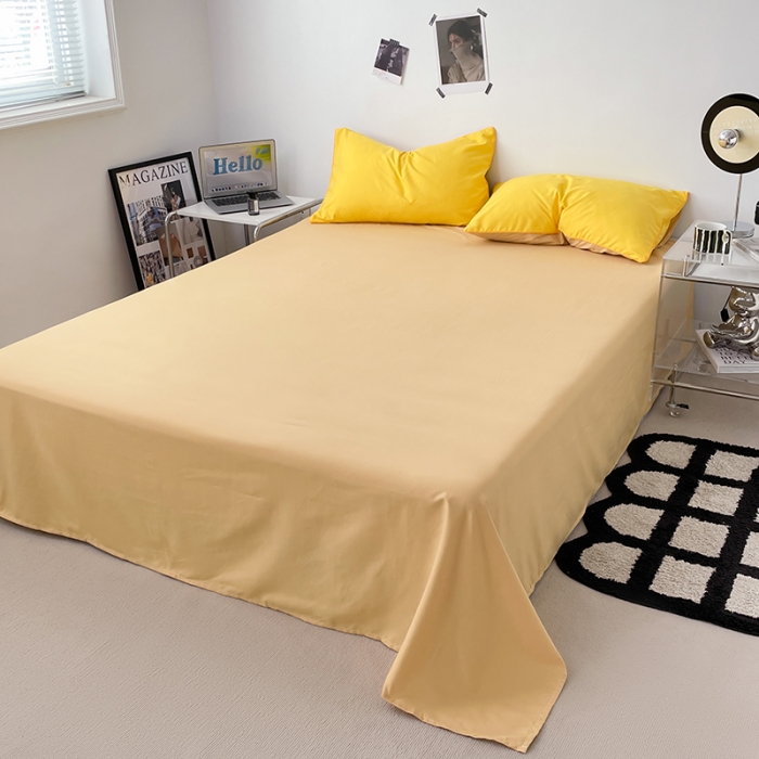 91家纺网 家纺一手货源 找家纺 蓝淋家纺 2023新款双拼水洗棉高级感亲肤四件套/三件套 杏黄浅驼