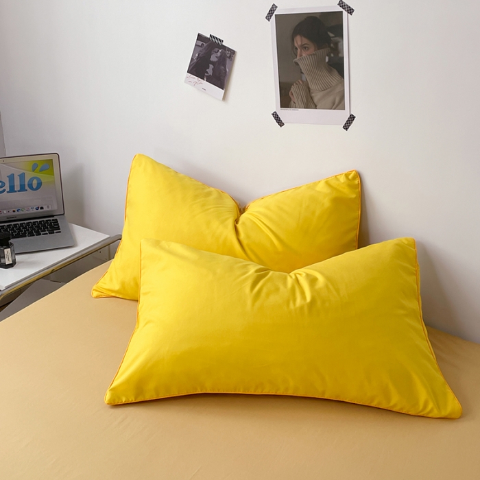 91家纺网 家纺一手货源 找家纺 蓝淋家纺 2023新款双拼水洗棉高级感亲肤四件套/三件套 杏黄浅驼