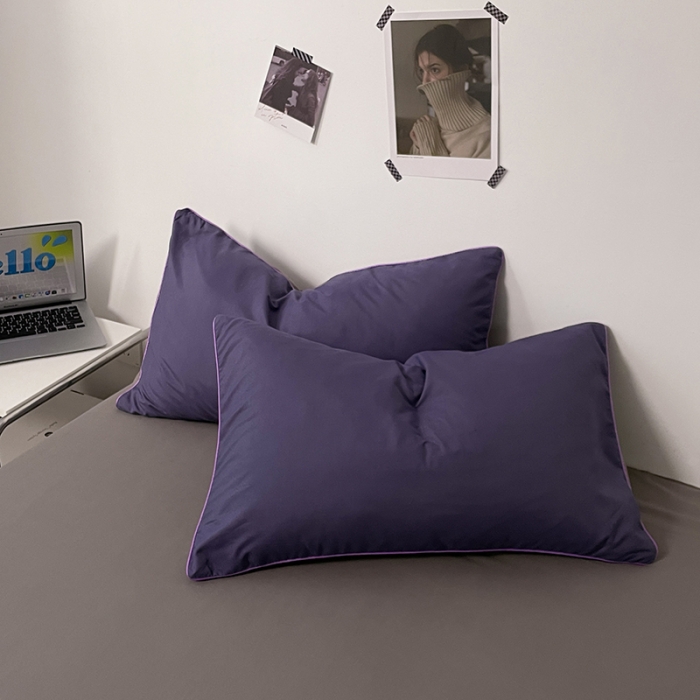 91家纺网 家纺一手货源 找家纺 蓝淋家纺 2023新款双拼水洗棉高级感亲肤四件套/三件套 烟熏紫