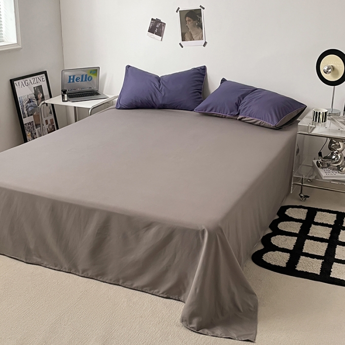 91家纺网 家纺一手货源 找家纺 蓝淋家纺 2023新款双拼水洗棉高级感亲肤四件套/三件套 烟熏紫