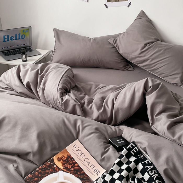 91家纺网 家纺一手货源 找家纺 蓝淋家纺 2023新款双拼水洗棉高级感亲肤四件套/三件套 银灰