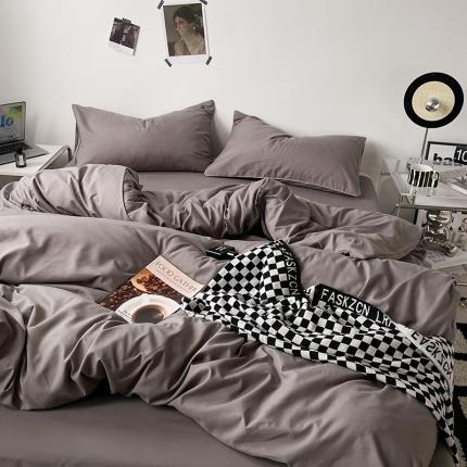 蓝淋家纺 2023新款双拼水洗棉高级感亲肤四件套/三件套 银灰