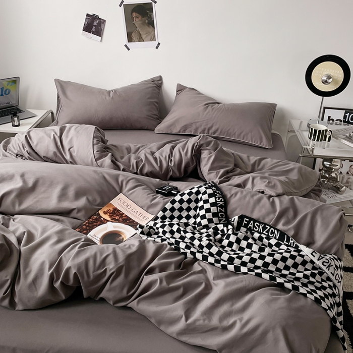 91家纺网 家纺一手货源 找家纺 蓝淋家纺 2023新款双拼水洗棉高级感亲肤四件套/三件套 银灰