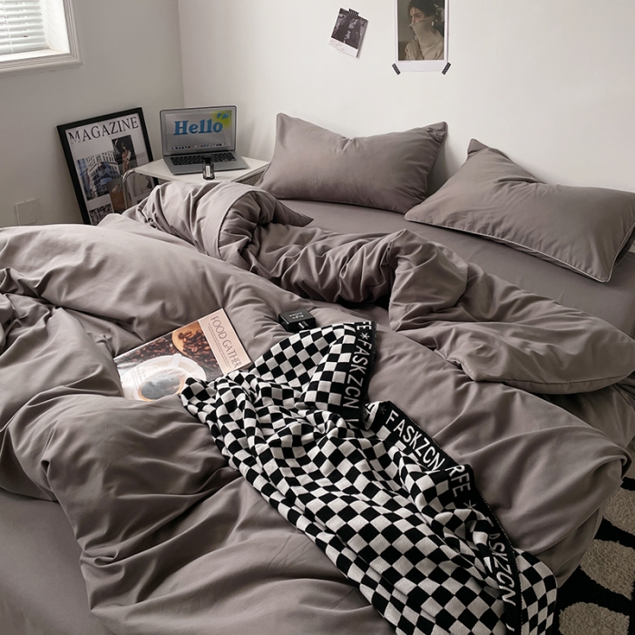 91家纺网 家纺一手货源 找家纺 蓝淋家纺 2023新款双拼水洗棉高级感亲肤四件套/三件套 银灰