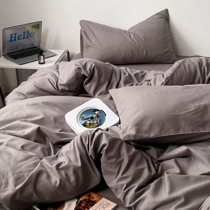 91家纺网 家纺一手货源 找家纺 蓝淋家纺 2023新款双拼水洗棉高级感亲肤四件套/三件套 银灰