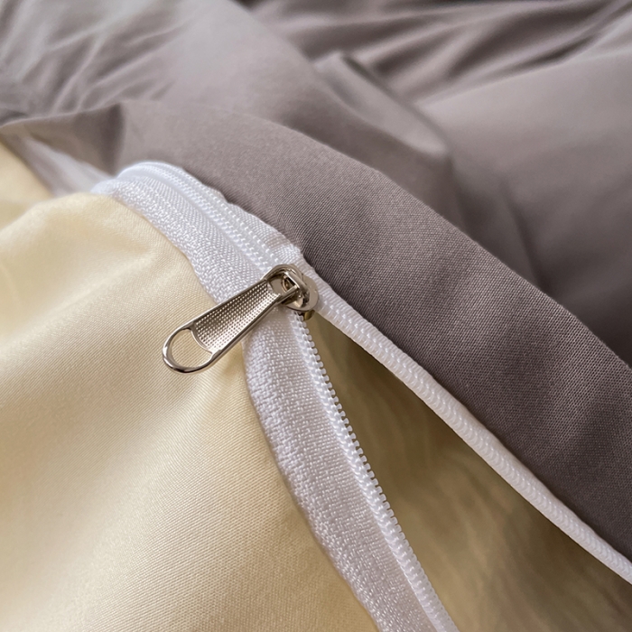 91家纺网 家纺一手货源 找家纺 蓝淋家纺 2023新款双拼水洗棉高级感亲肤四件套/三件套 银灰米