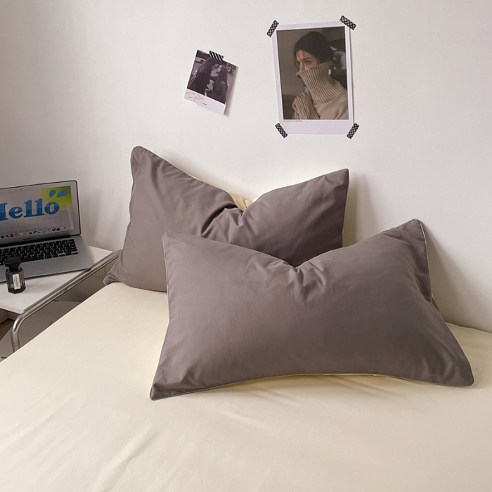 91家纺网 家纺一手货源 找家纺 蓝淋家纺 2023新款双拼水洗棉高级感亲肤四件套/三件套 银灰米