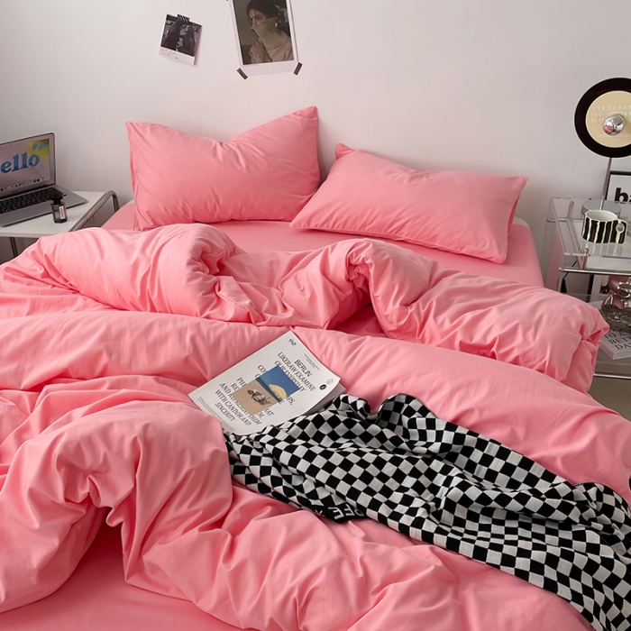 91家纺网 家纺一手货源 找家纺 蓝淋家纺 2023新款双拼水洗棉高级感亲肤四件套/三件套 玉色