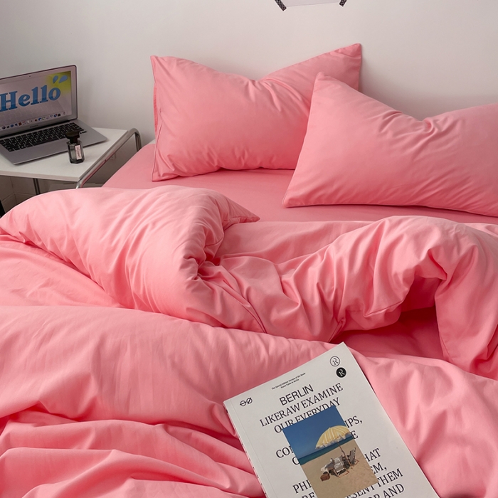 91家纺网 家纺一手货源 找家纺 蓝淋家纺 2023新款双拼水洗棉高级感亲肤四件套/三件套 玉色